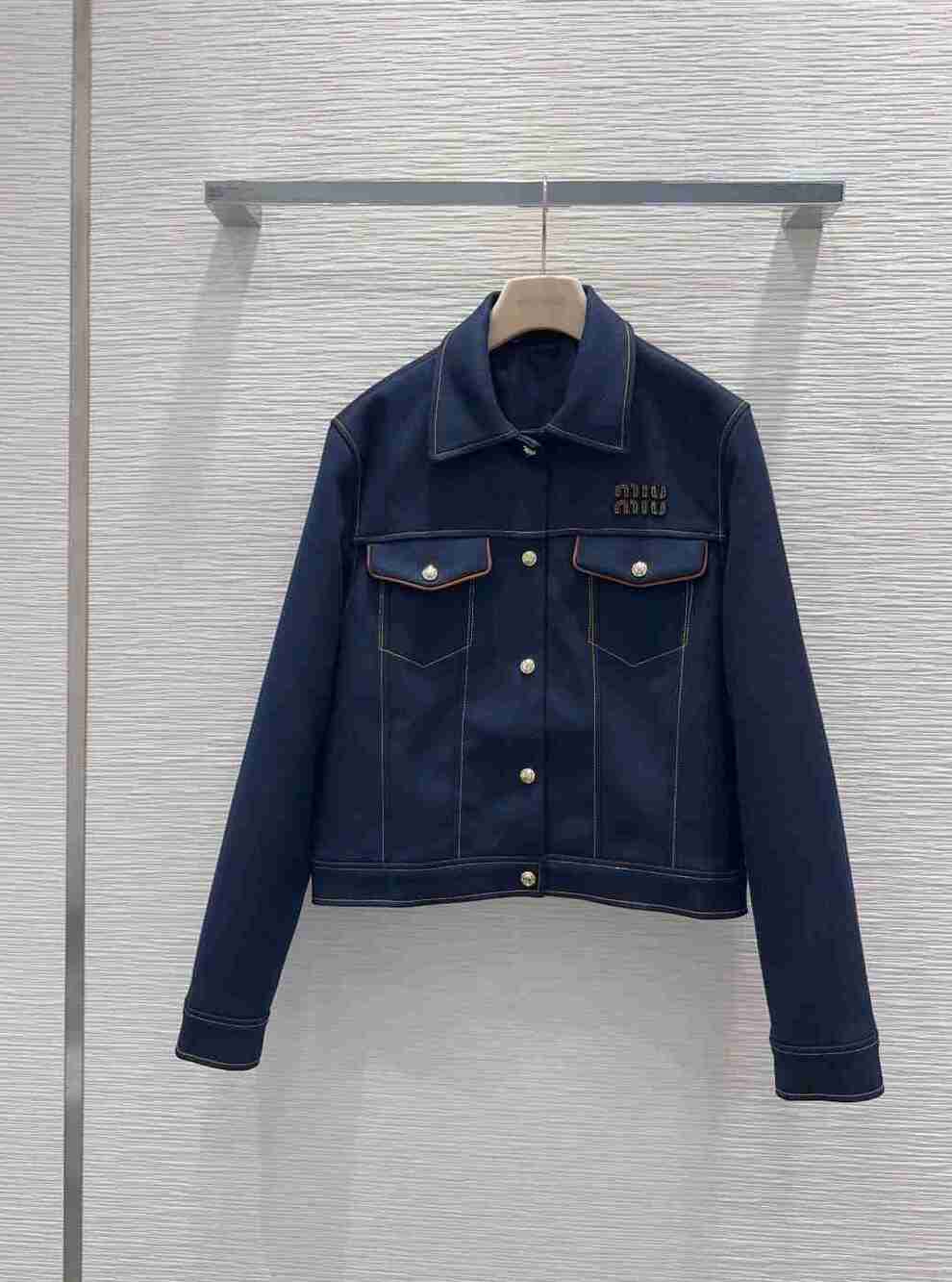 Miu Miu Dark Blue Denim Style Long Sleeve Button Jacket